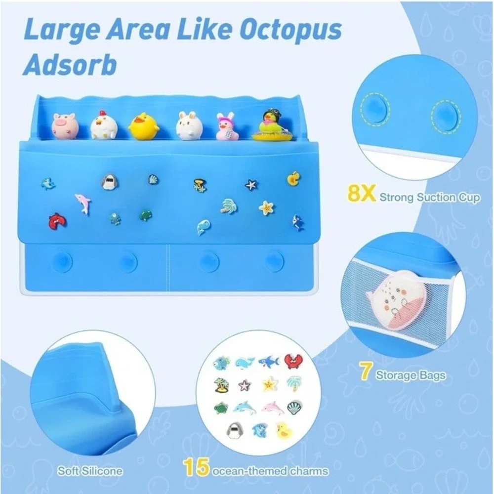 Ikkle Splash Guard For Bathtub Silicon Kids Bath Tub Shelf And Organizer
